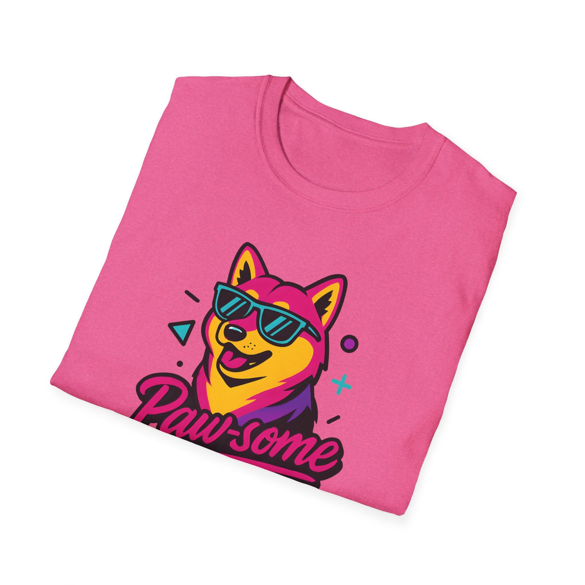 Pawsome Sunglasses Dog T-Shirt – Retro Neon Shiba Graphic Tee